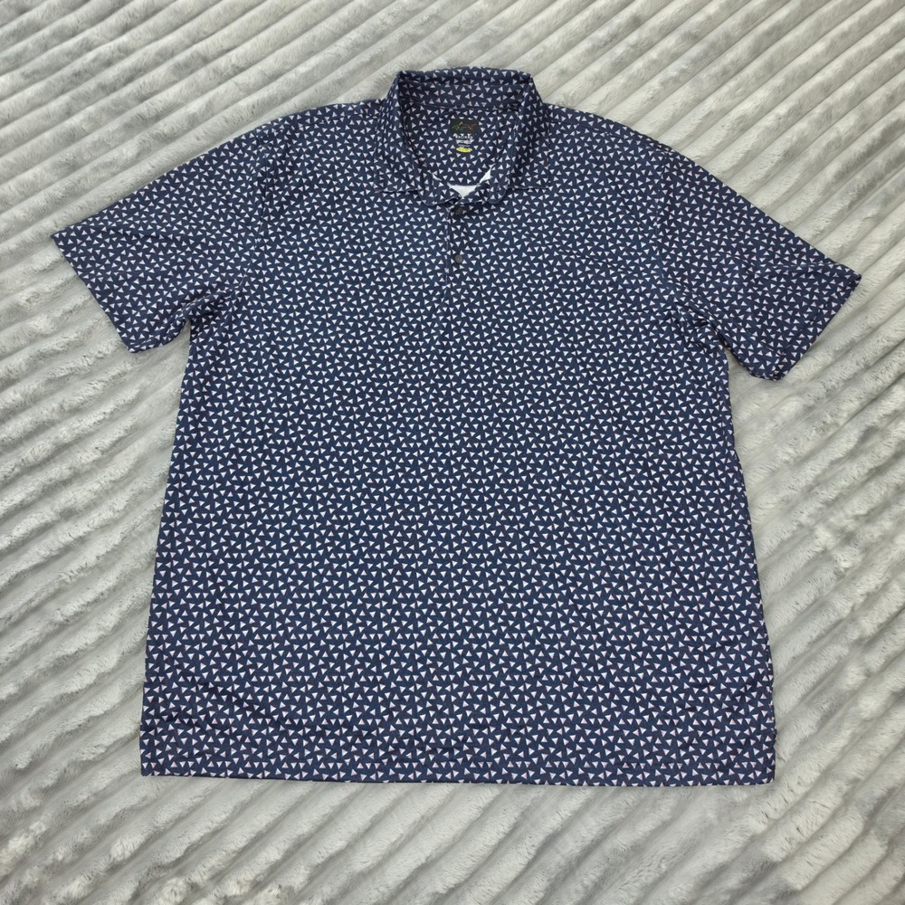 Greg Norman Play Dry Mens XXL Navy Blue Geometric Triangle Print Golf Polo Shirt